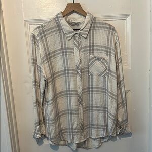 Rails Gauze Grey White Plaid button down top